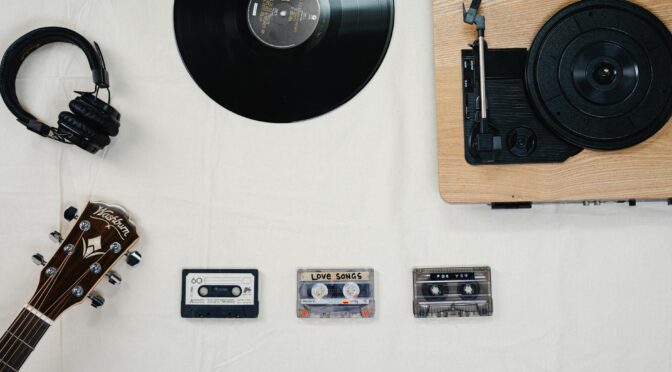black vinyl record on white table