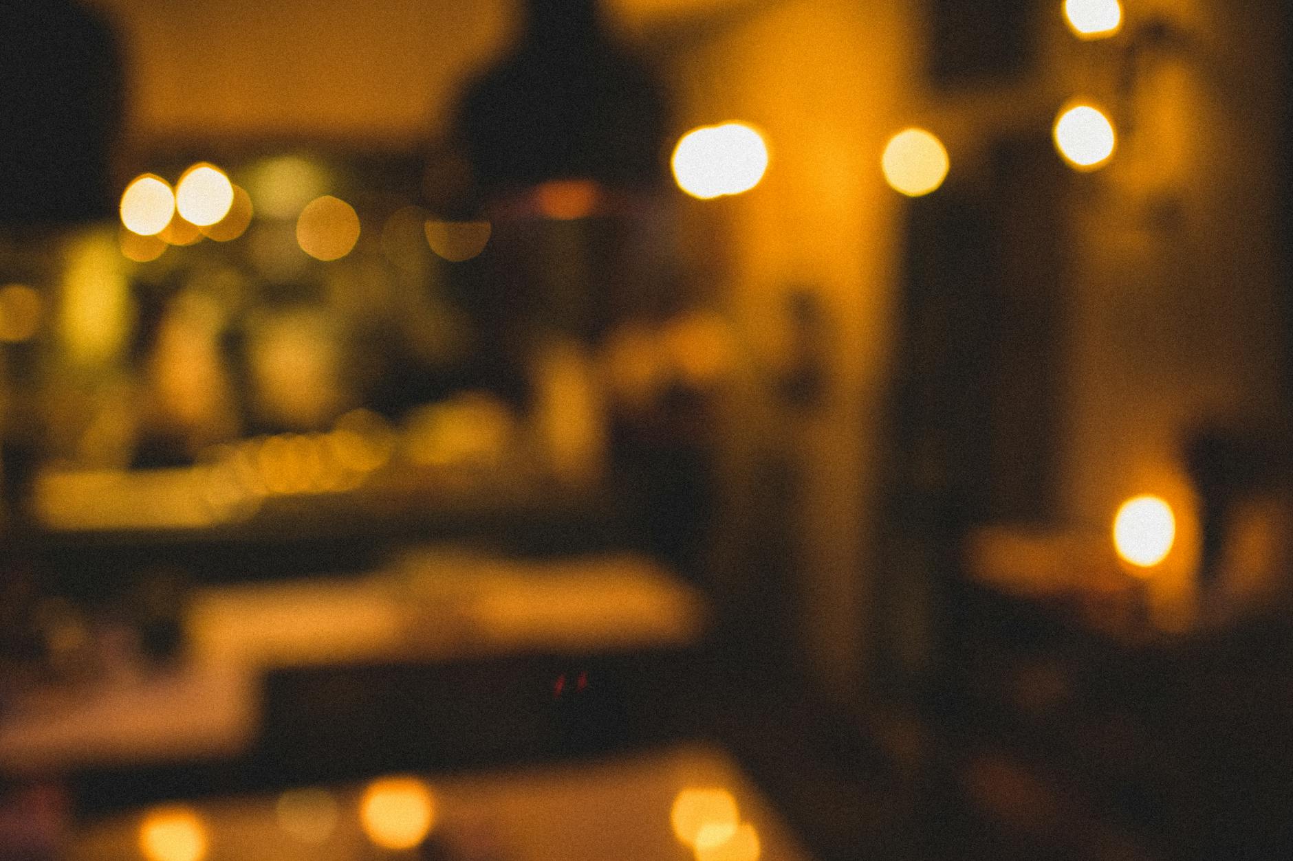 blurred shimmering lights in cafe at night