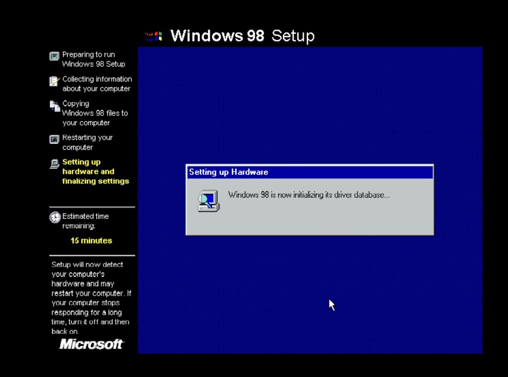 Windows 98 is initializing its driver database