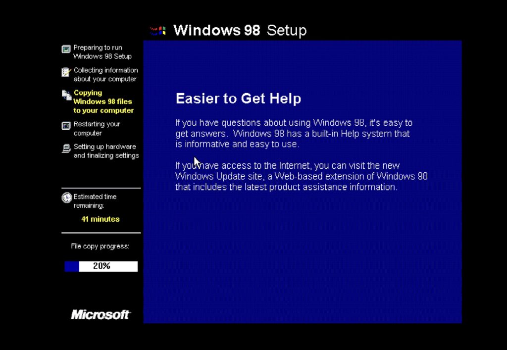 Windows 98 SE Setup, Easier to get Help