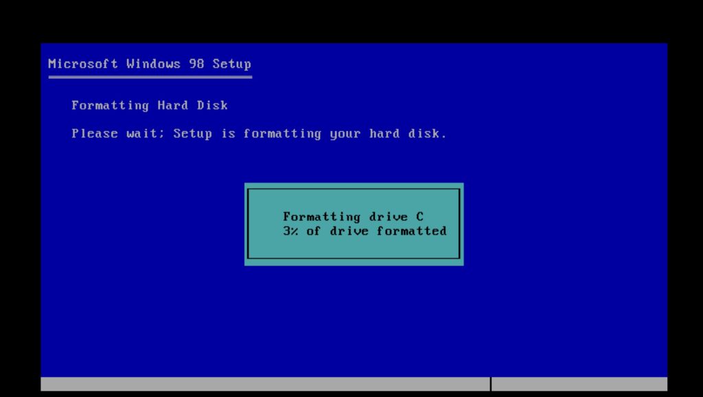 Windows 98 Setup, Formatting Hard Disk