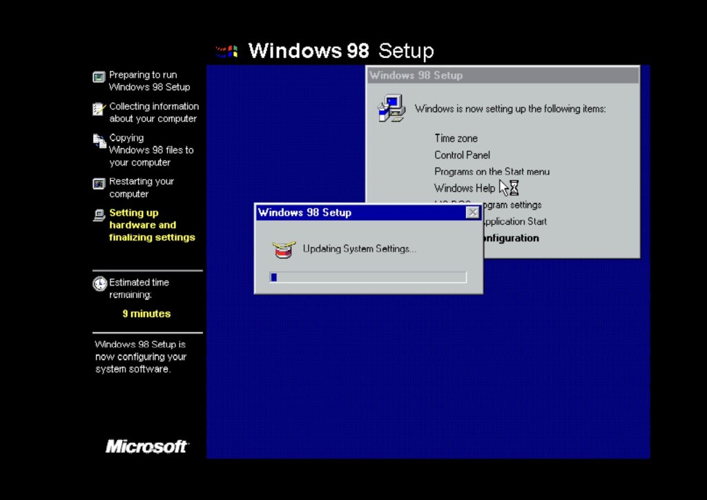 Windows 98 Setup, Updating System Settings