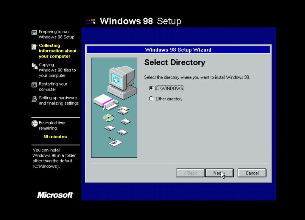 Windows 98 Setup Wizard, Select Directory