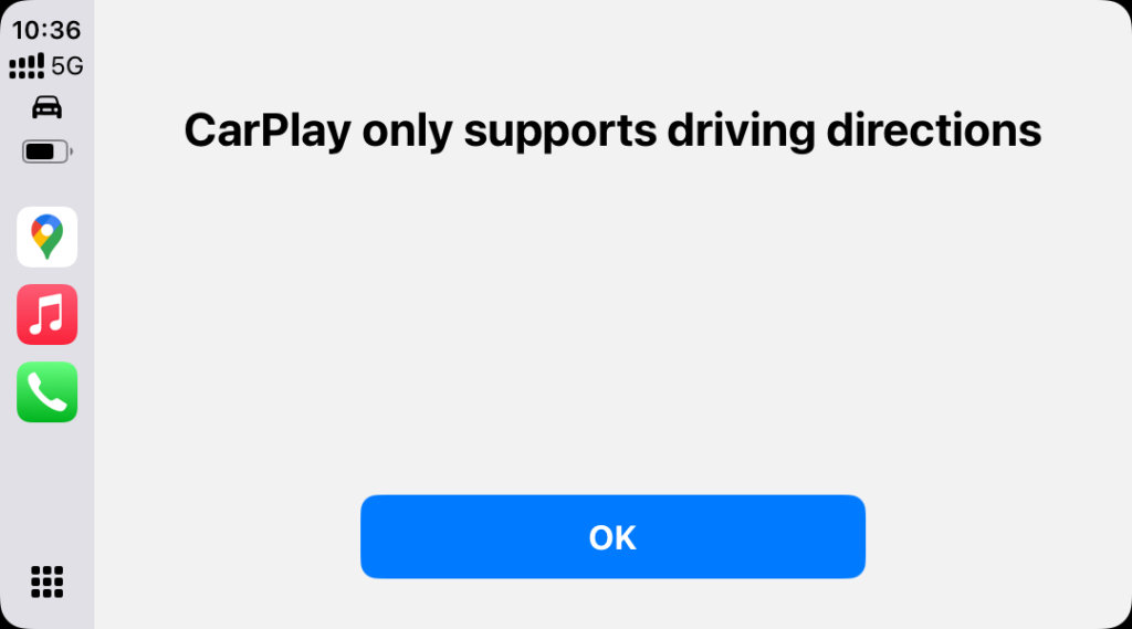 Google Maps doesn't support motorcycle directions on Apple CarPlay