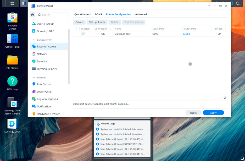 DSM 7 Control Panel Port Forwarding check