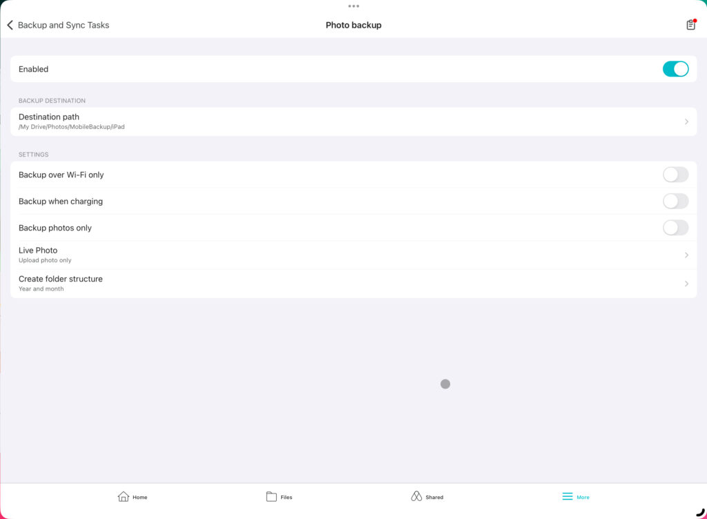 Synology Drive Photo Backup Settings