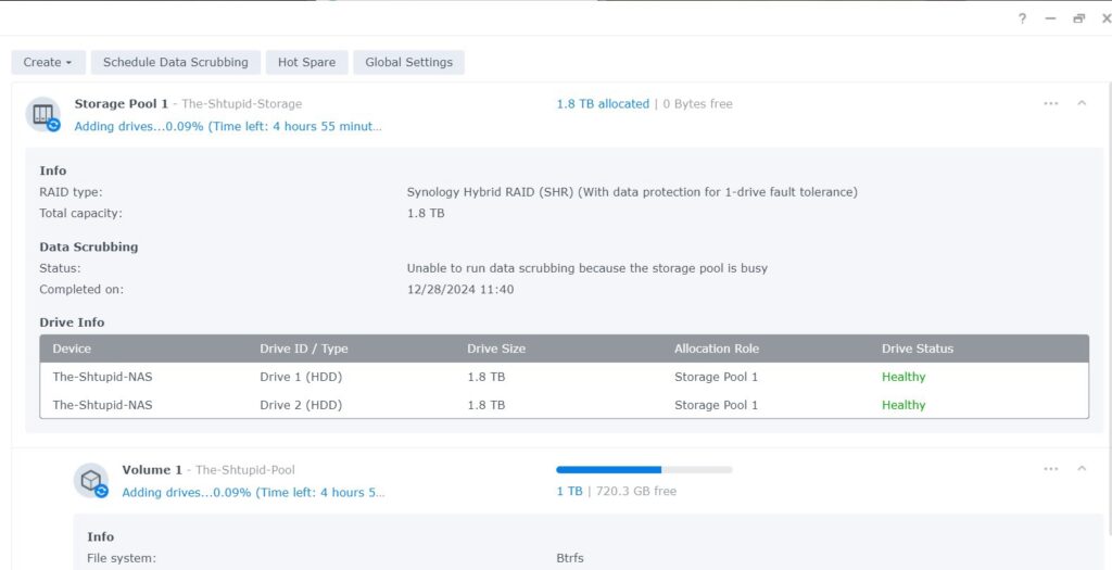 Synology Hybrid Raid with Fault Tolerance