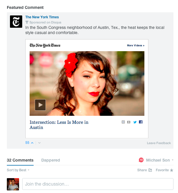 Advertisements in Disqus’s comment system