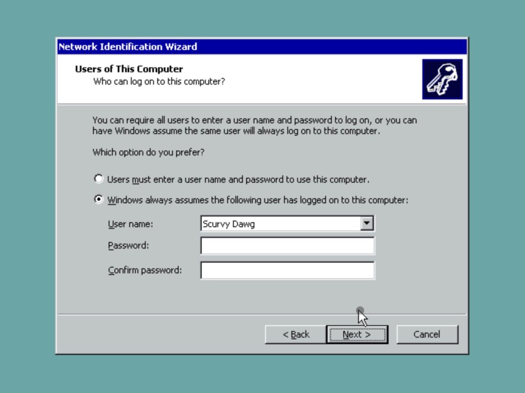 Network Identification Wizard