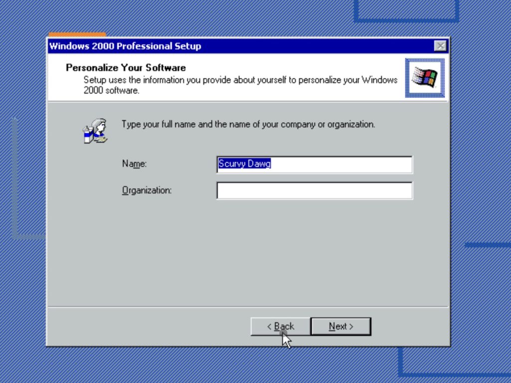 Windows 2000 Professional Setup: Personalize Your Software