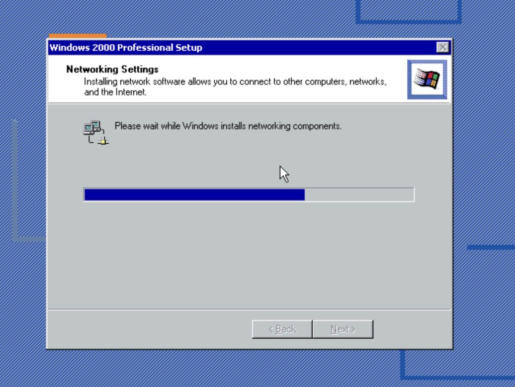 Windows 2000 Professional Setup: Please wait while Windows installs networking components