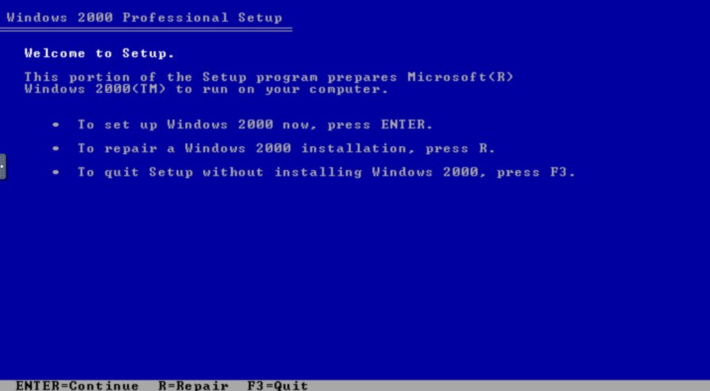 Windows 2000 Professional Setup: Welcome to Setup