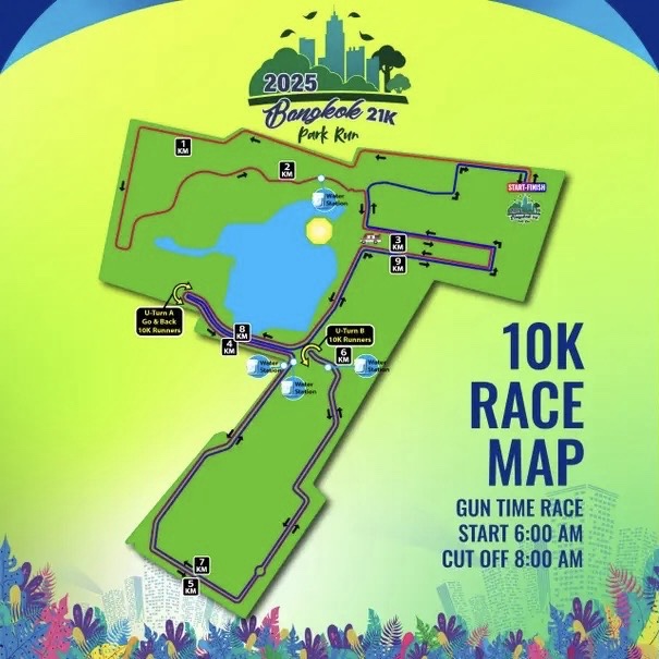 Bangkok 21k Park Run 2025 Race Map for 10k