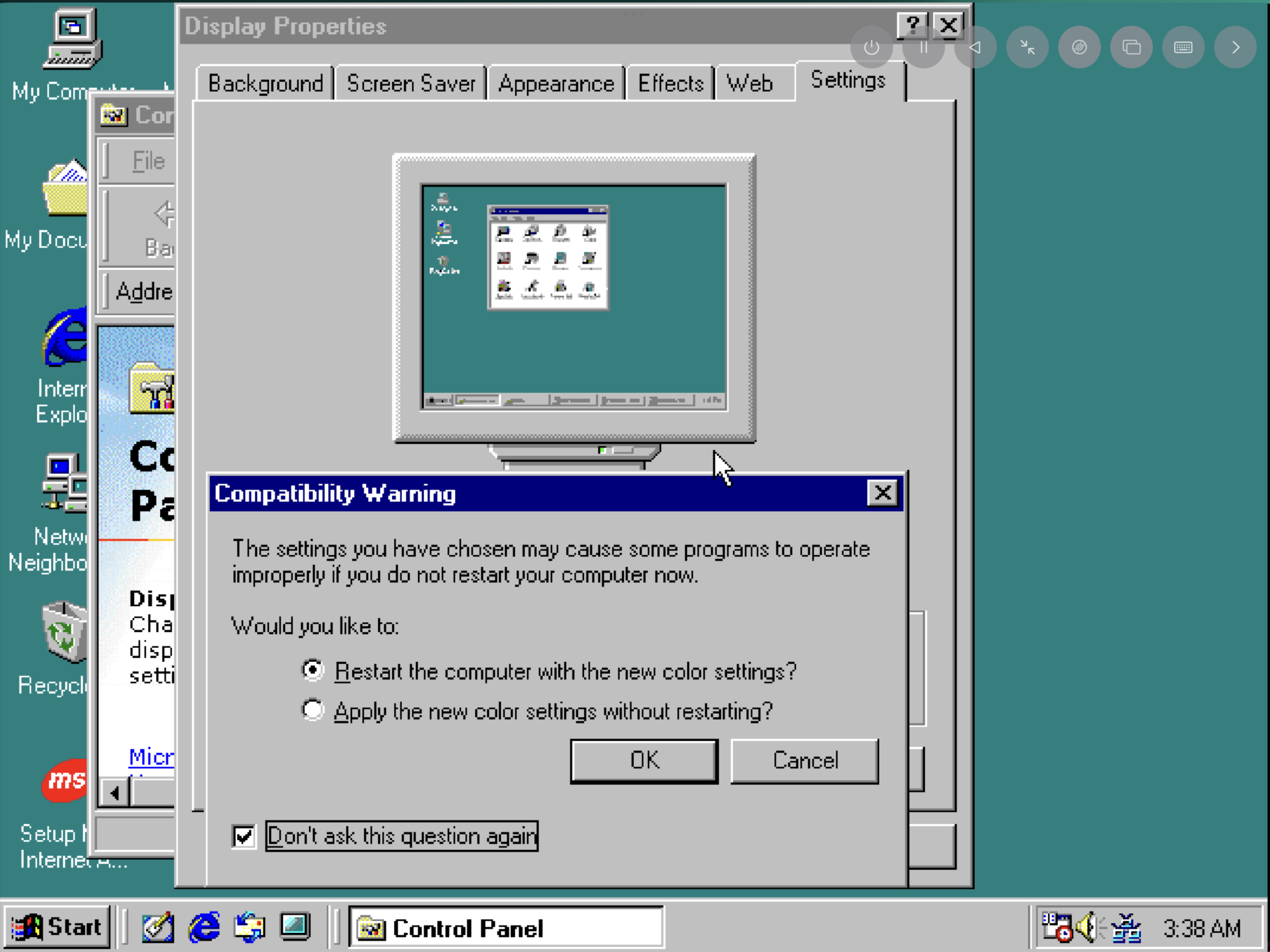 Compatibility Warning : Restart the computer with the new color settings?