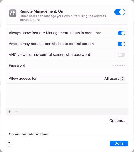 Remote Management, macOS