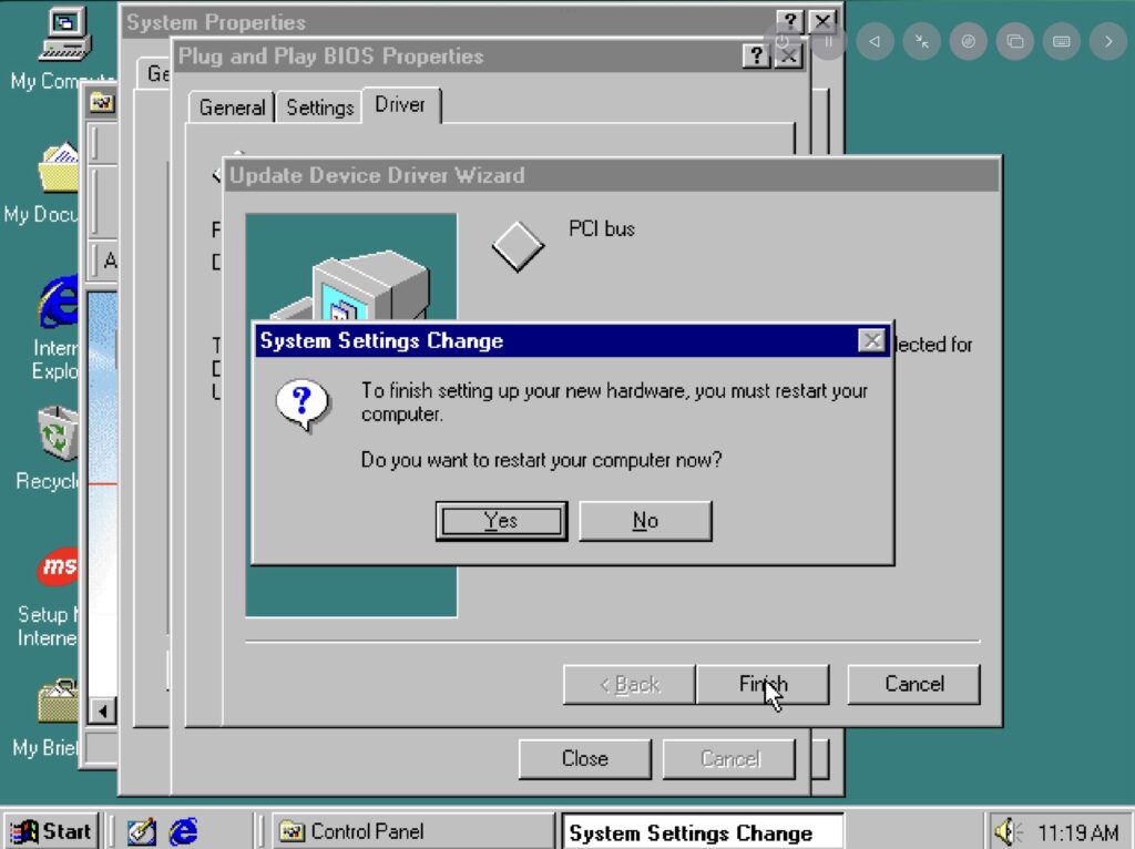 To finish setting up your new hardware, you must restart your computer