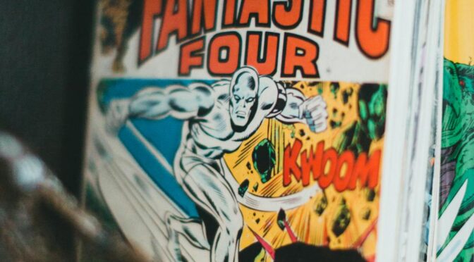 close up shot of comic books