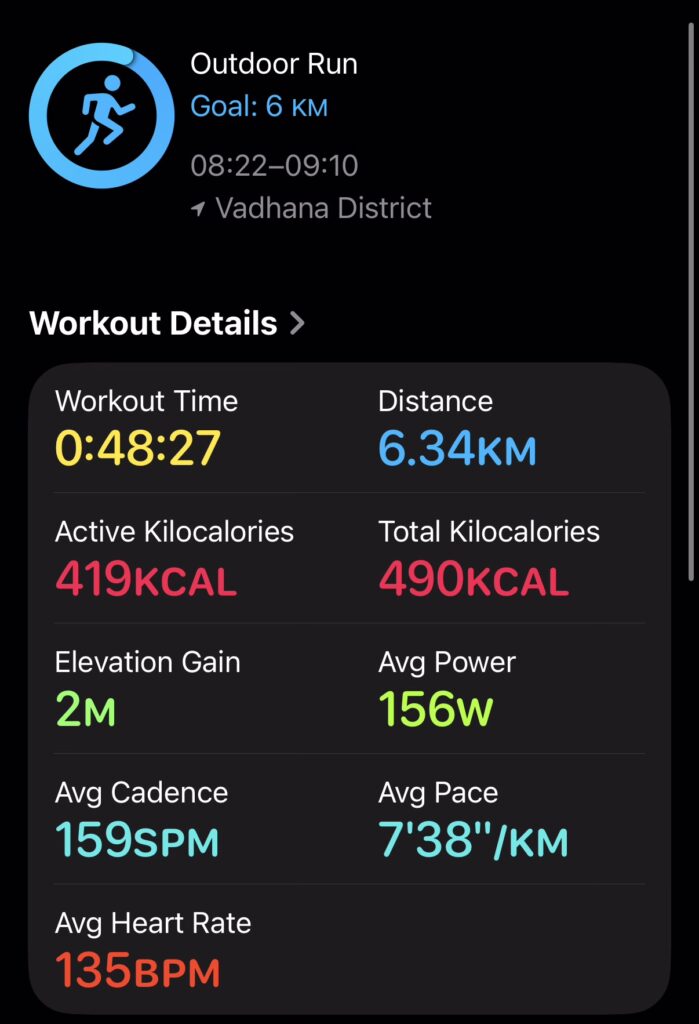 Example Tuesday/Saturday 6k Zone 2 Run Stats