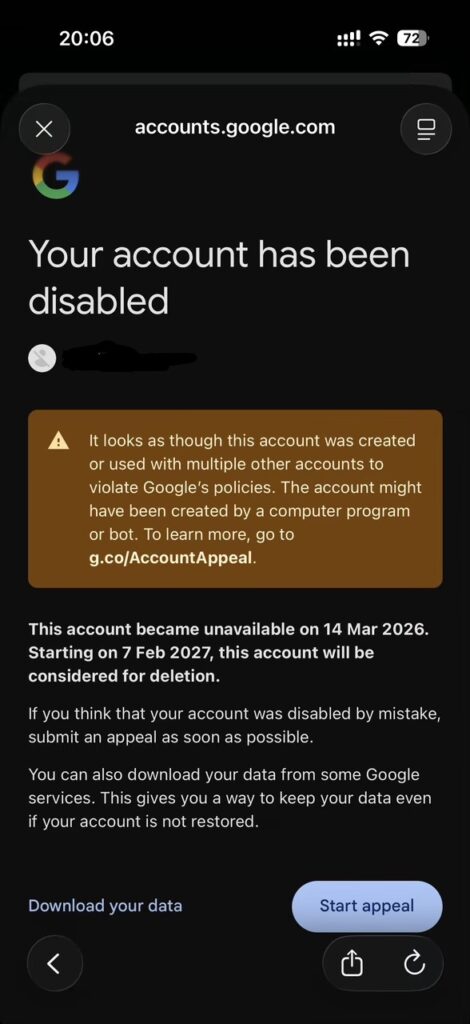 Google disables my account