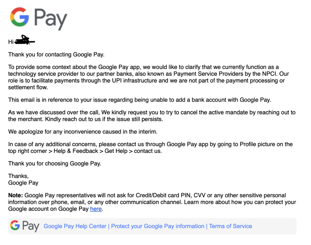 Google Pay cannot cancel my UPI AutoPay mandates, setup via Google Pay